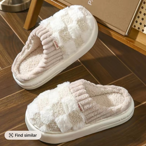 Shoes - Cozy Checkered Cotton Slippers Women Size: 8